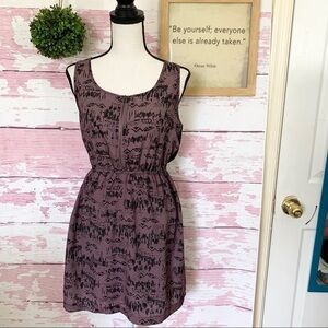 Forever 21 Purple Black Printed Lace Skater Waist Dress size Medium